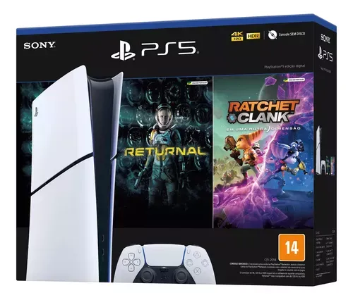 [Cc Santander] Console Playstation 5 Digital Slim Branco 1tb Returnal E Ratchet E Clank Controle Sem Fio Dualsense Branco